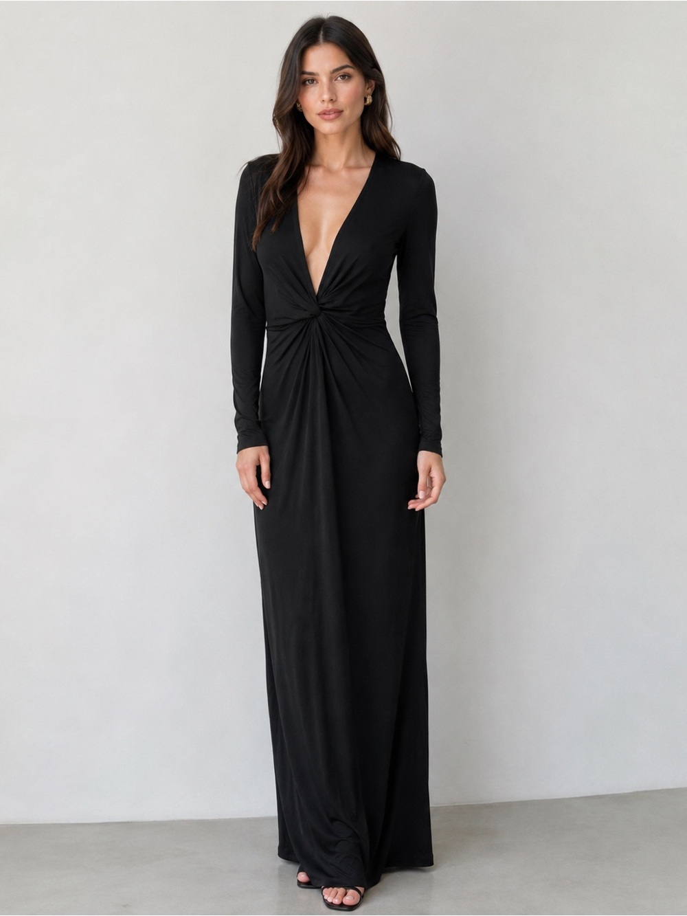 Shapewear Deep V Bias Twist Front Slit Hourglass Maxi Dress